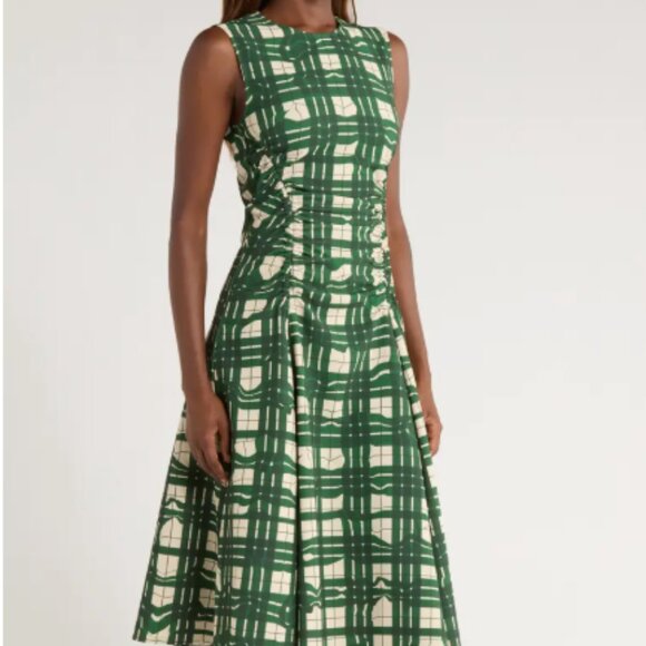 STINE GOYA Dresses & Skirts - Stine Goya Gathered Midi dress - Green Windowpane